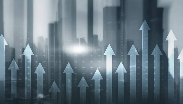 Подвійна експозиція Стрілки вгору Концепція сучасного міста 2021 — стокове фото