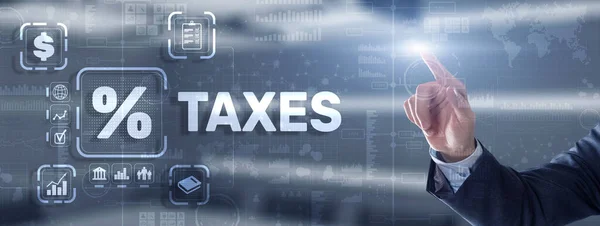 Konzept der von Einzelpersonen und Körperschaften gezahlten Steuern wie Mehrwertsteuer, Einkommensteuer und Grundsteuer. Hintergrund für Ihr Unternehmen — Stockfoto