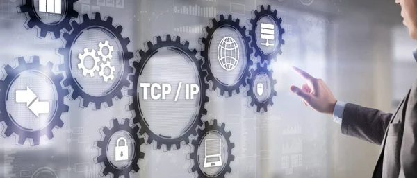 TCP IP 'si. Soyut arkaplanda ağ veri iletim modeli — Stok fotoğraf