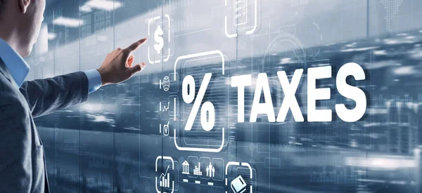 Pojem daně placené jednotlivci a korporacemi, jako je DPH, daň z příjmu a daň z nemovitosti. Pozadí pro vaše podnikání — Stock fotografie