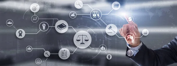 Νόμος. Νομική συμβουλή επιχειρηματική έννοια στην εικονική οθόνη — Φωτογραφία Αρχείου