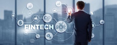 Fintech Yatırım Finans Teknolojisi Konsepti. 3B Sanal Ekran