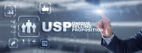 USP. Inscription Unique selling proposition on Virtual Screen. Marketing and technology concept — Stock Photo, Image