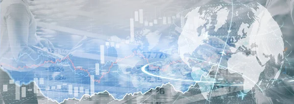 Global stock market trading. Background with 3D model of the globe