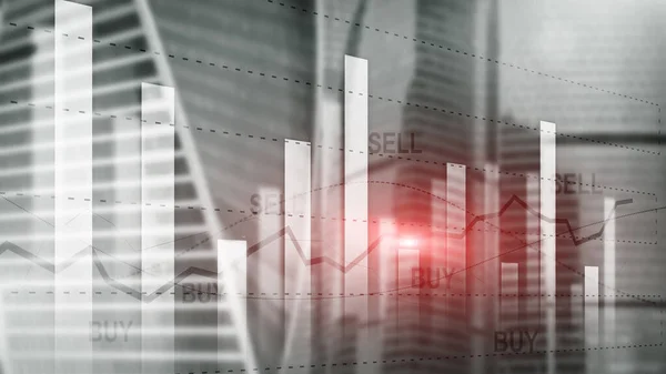 Candle Stick Graph Chart Stock Market Investment Trading Buildings Background — Stock Photo, Image