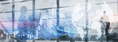 Küresel borsa ticareti. Dünyanın 3 boyutlu modeliyle arka plan