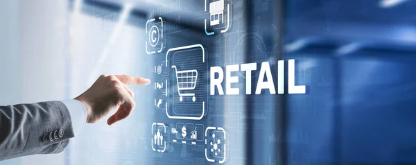 Retail concept marketing channels E-commerce Shopping automation on virtual screen — Stock Photo, Image