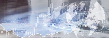 Küresel borsa ticareti. Dünyanın 3 boyutlu modeliyle arka plan