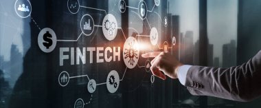 Fintech Yatırım Finans Teknolojisi Konsepti. 3B Sanal Ekran