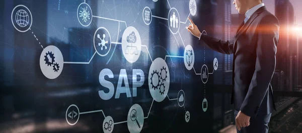 SAP Intelligent Robotic Process Automation. Systemsoftware-Automatisierungskonzept auf futuristischem virtuellen Bildschirm — Stockfoto