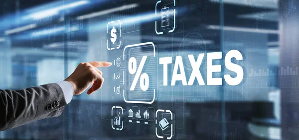 Conceito de impostos pagos por pessoas físicas e jurídicas, como o IVA, o imposto sobre o rendimento e o imposto predial. Antecedentes do seu negócio — Fotografia de Stock