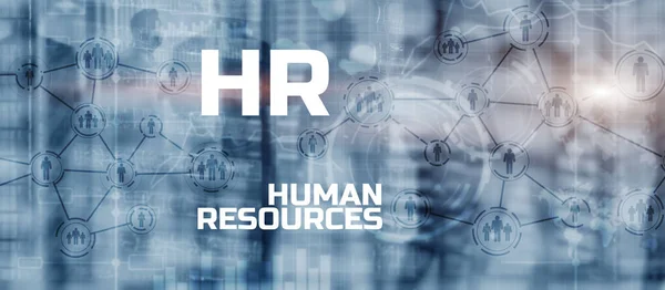 HR - Concepto de gestión y contratación de recursos humanos. Doble exposición personas red estructura de medios mixtos — Foto de Stock