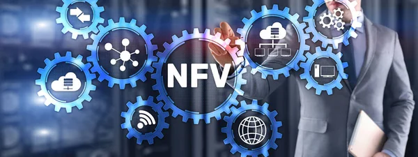 Vites arkaplanındaki NFV yazıtları. Dijital teknoloji kavramı — Stok fotoğraf