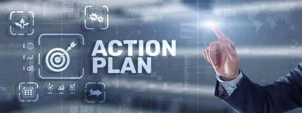 Business Action Plan strategy concept on virtual screen. Time management — Stock Photo, Image