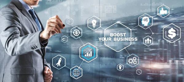 Boost your business on Virtual screen. Business Technology Internet and network concept.