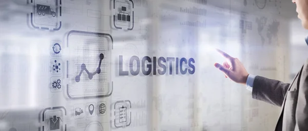 Concepto de distribución y transporte de redes logísticas. Entrega de mercancías —  Fotos de Stock