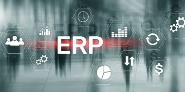 Atılgan Kaynak Planlama ERP Karışık Medya Arkaplanı. Şirket İş Dünyası İnternet Teknolojisi Konsepti.