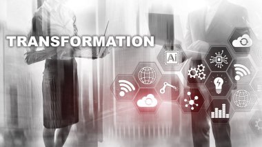 İş Dönüşümü. Gelecek ve İnovasyon İnternet ve ağ konsepti. Soyut iş geçmişi. Karışık Ortam.