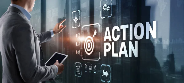 Business Action Plan strategy concept on virtual screen. Time management — Stock Photo, Image