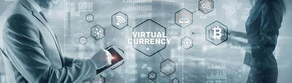 Symbole walut na wirtualnym ekranie. Koncepcja inwestycji wymiany walut wirtualnych 2021 — Zdjęcie stockowe