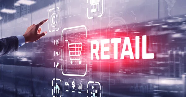 Conceito de varejo canais de marketing E-commerce Automação de compras na tela virtual — Fotografia de Stock