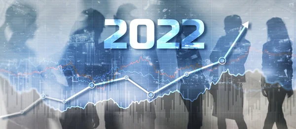 Νέο έτος 2022 οικονομική τεχνολογία αλλάζει τις επιχειρήσεις. Διάγραμμα ανάπτυξης με απόδοση της επενδυτικής ιδέας — Φωτογραφία Αρχείου