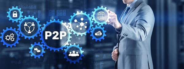 Peer ke peer P2P. Memperbesar. Konsep mata uang bisnis data keuangan — Stok Foto