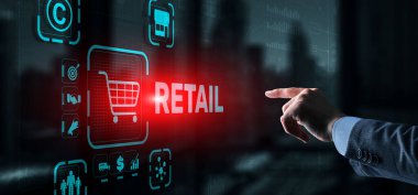 Perakende Dükkanı konsepti pazarlama kanalları e-ticaret alışveriş otomasyonu sanal ekranda