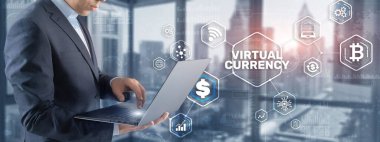 Sanal ekranda para birimi sembolleri. Sanal Para Takas Yatırım Konsepti 2021