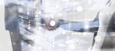 Evrensel finansal geçmiş. Çizgi ve noktalar. İş teknolojisi için gelecekteki dijital arkaplan.