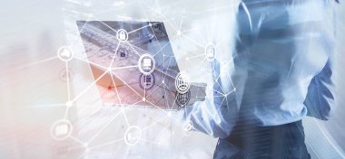 Küresel iletişim ağı kavramı. Dijital dönüşüm. Soyut arkaplan.