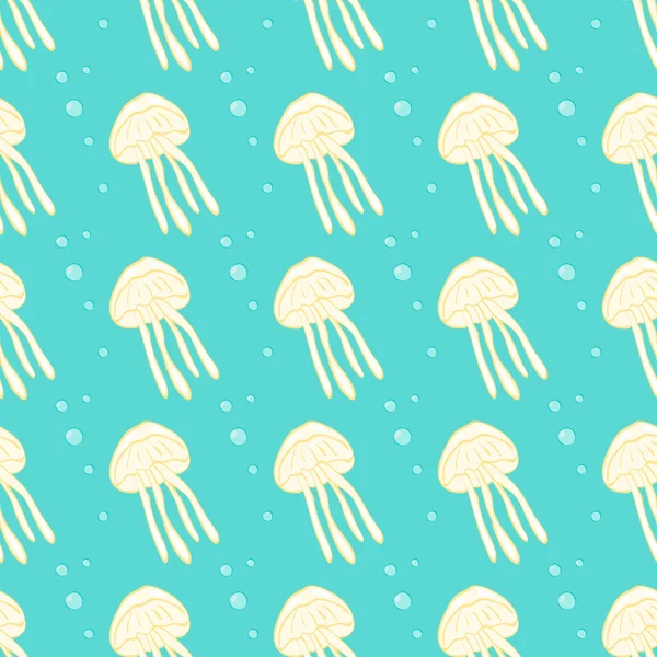 Jellyfish seamless vector pattern. Jellyfish background. Vector illustration. Sea life background. Sea animal seamless pattern with jellyfish and starfish.Underwater seamless pattern. — Stock Vector