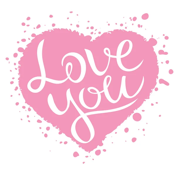 Liefde u belettering op roze hart vorm, liefde bekentenis vector illustratie, liefde je bericht, liefde je kaart. Hou van je letters ontwerp, roze en wit. — Stockvector