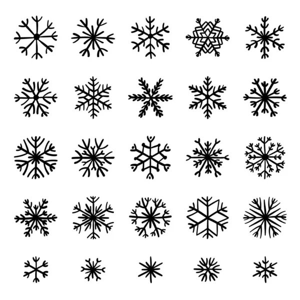 Ensemble de différents flocons de neige dessinés à la main. Collection de flocons de neige Doodle pour la conception de Noël d'hiver. — Image vectorielle