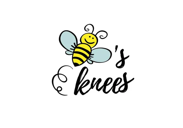 Zwrot kolana pszczół z doodle bee na białym tle. Plakat literowy, projekt karty lub t-shirt, nadruk tekstylny. Inspirujące tabliczki motywacyjne. — Wektor stockowy