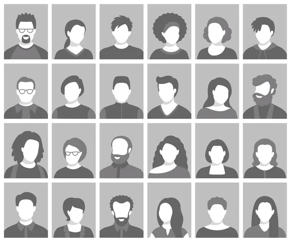 Conjunto de personas, avatares, personas cabezas siluetas. La gente se enfrenta a la colección de iconos de redes sociales . Vector De Stock