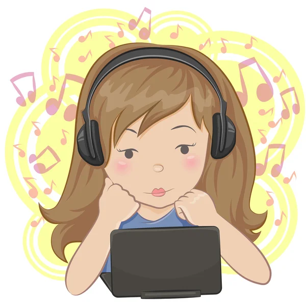 Menina ouvindo a música —  Vetores de Stock