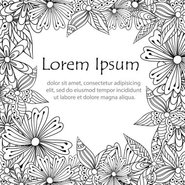 Doodle çiçekli çerçeve tebrik kartı.