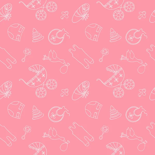 Patrón sin costuras con elementos para bebés sobre fondo rosa . — Archivo Imágenes Vectoriales