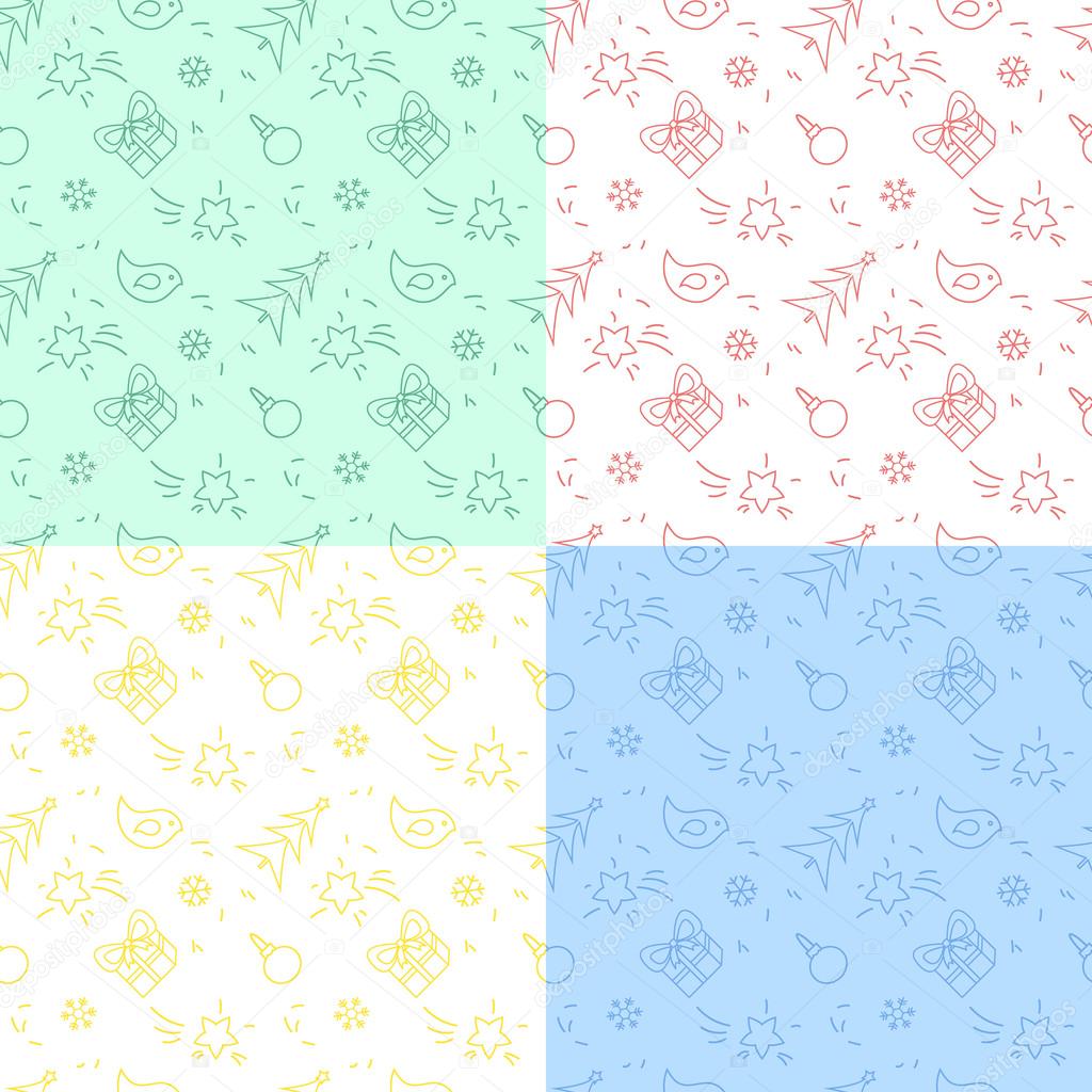 Set of 4 chrismas doodle patterns.