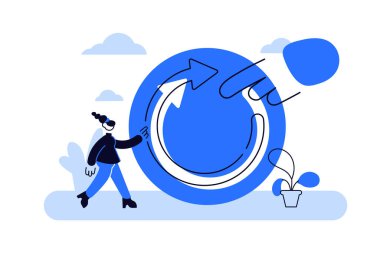 Tazeleme konsepti, yassı küçük insan vektör çizimi. Projeyi yeniden başlat