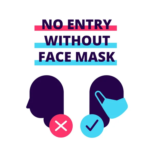 Sin entrada sin máscara facial o usar un icono de máscara. Imagen vectorial — Vector de stock