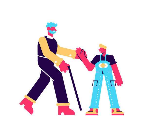 Joyful little girl and grandfather having fun together vector