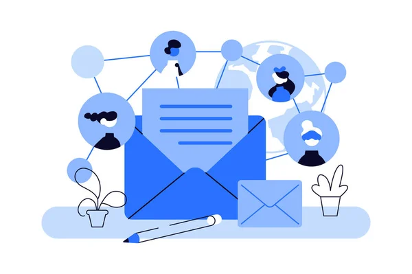 Email marketing de contenidos empresariales, Comunicación en redes sociales — Archivo Imágenes Vectoriales