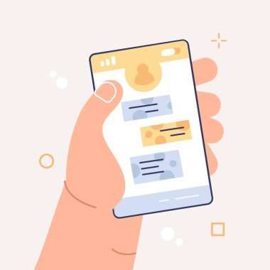 Ekranda mesaj çizelgesi olan akıllı telefonu tutan bir erkek.