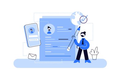 Çizgi filmci ve Müfredat Vitae ile beyaz üzerine vektör sanatı