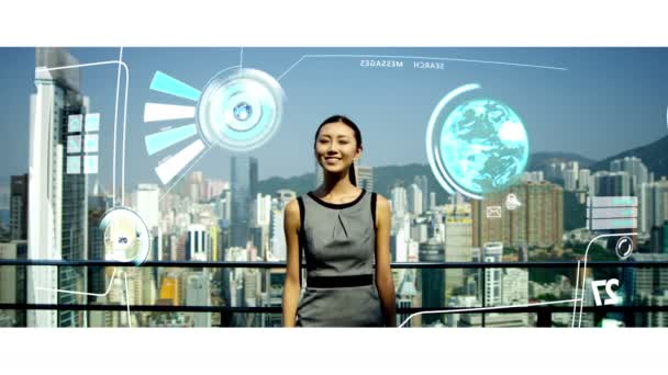 Businesswoman using touch screen — Stock Video