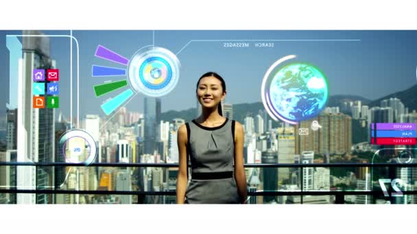 Businesswoman using touch screen — Stock Video