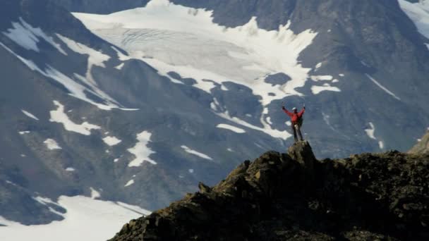 Erfolgreicher Gipfelstürmer am Gletscher — Stockvideo