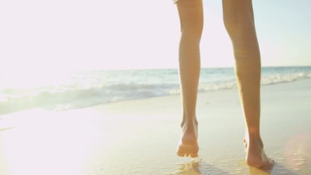 年轻的女孩走到海洋浅滩 — 图库视频影像